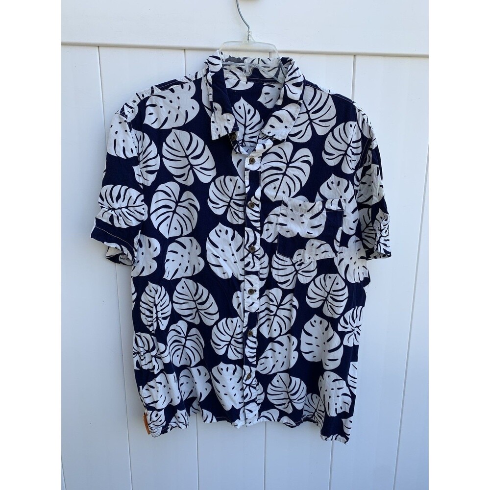 Margaritaville Mens Medium Blue Tropical Hawaiian Shirt Button Down Short Sleeve